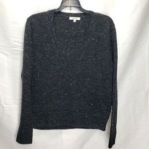 Madewell donegal wrap front pullover sweater  coziest yarn wool blend grey M